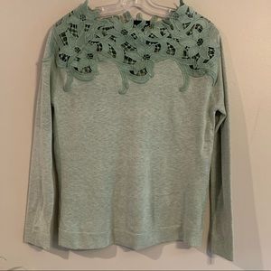 Crochet Floral Lace Heather Moss Green Sweater S M